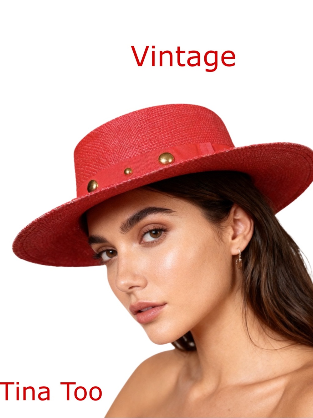 VINTAGE TINA TOO Elegant Red Wide-Brim Hat